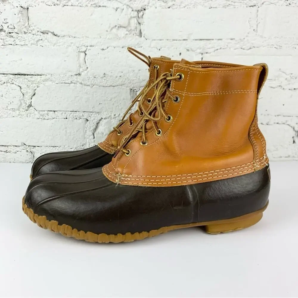 L.L. Bean Brown Leather Duck Bean Boots Unlined Lace Up Tall 11 GW W11/M9